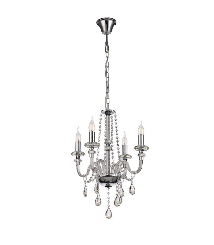 Chandelier Ceiling Pendant, 4 Light E14, Polished Chrome, Clear Glass, Crystal - 3