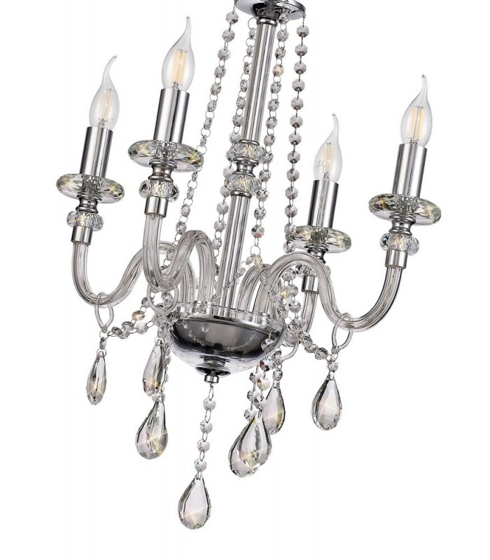 Chandelier Ceiling Pendant, 4 Light E14, Polished Chrome, Clear Glass, Crystal - 5