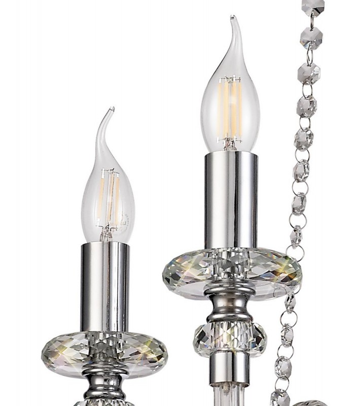 Chandelier Ceiling Pendant, 4 Light E14, Polished Chrome, Clear Glass, Crystal - 7
