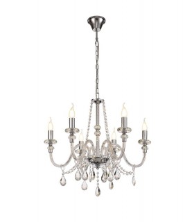Chandelier Ceiling Pendant, 6 Light E14, Polished Chrome, Clear Glass, Crystal, (ITEM REQUIRES CONSTRUCTION, CONNECTION) - 1