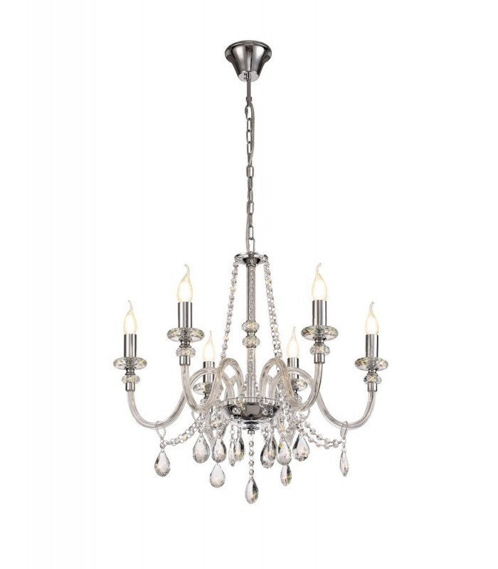 Chandelier Ceiling Pendant, 6 Light E14, Polished Chrome, Clear Glass, Crystal, (ITEM REQUIRES CONSTRUCTION, CONNECTION) - 1