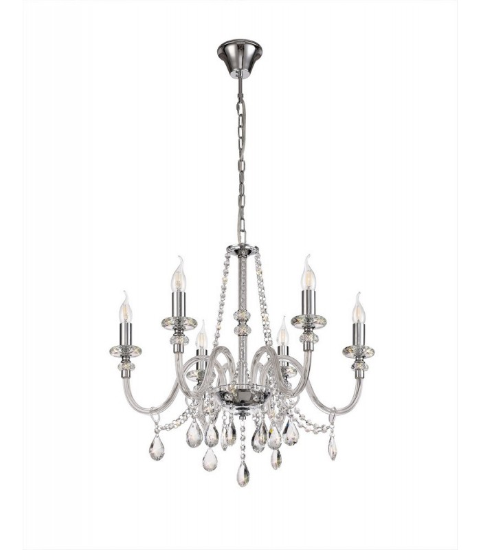 Chandelier Ceiling Pendant, 6 Light E14, Polished Chrome, Clear Glass, Crystal, (ITEM REQUIRES CONSTRUCTION, CONNECTION) - 3