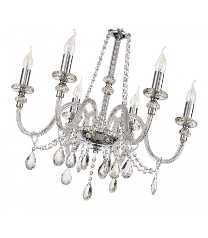 Chandelier Ceiling Pendant, 6 Light E14, Polished Chrome, Clear Glass, Crystal, (ITEM REQUIRES CONSTRUCTION, CONNECTION) - 5