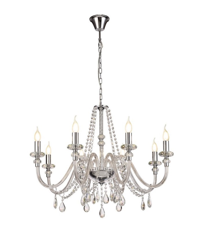Chandelier Ceiling Pendant, 8 Light E14, Polished Chrome, Clear Glass, Crystal, (ITEM REQUIRES CONSTRUCTION, CONNECTION) - 1