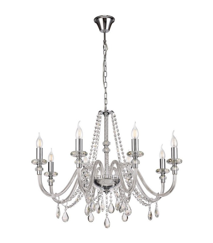Chandelier Ceiling Pendant, 8 Light E14, Polished Chrome, Clear Glass, Crystal, (ITEM REQUIRES CONSTRUCTION, CONNECTION) - 3