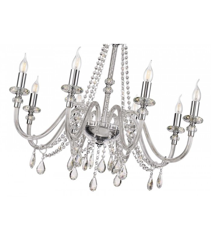Chandelier Ceiling Pendant, 8 Light E14, Polished Chrome, Clear Glass, Crystal, (ITEM REQUIRES CONSTRUCTION, CONNECTION) - 5