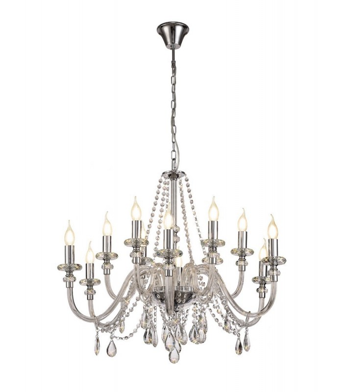 Chandelier Ceiling Pendant, 12 Light E14, Polished Chrome, Clear Glass, Crystal, (ITEM REQUIRES CONSTRUCTION, CONNECTION) - 1