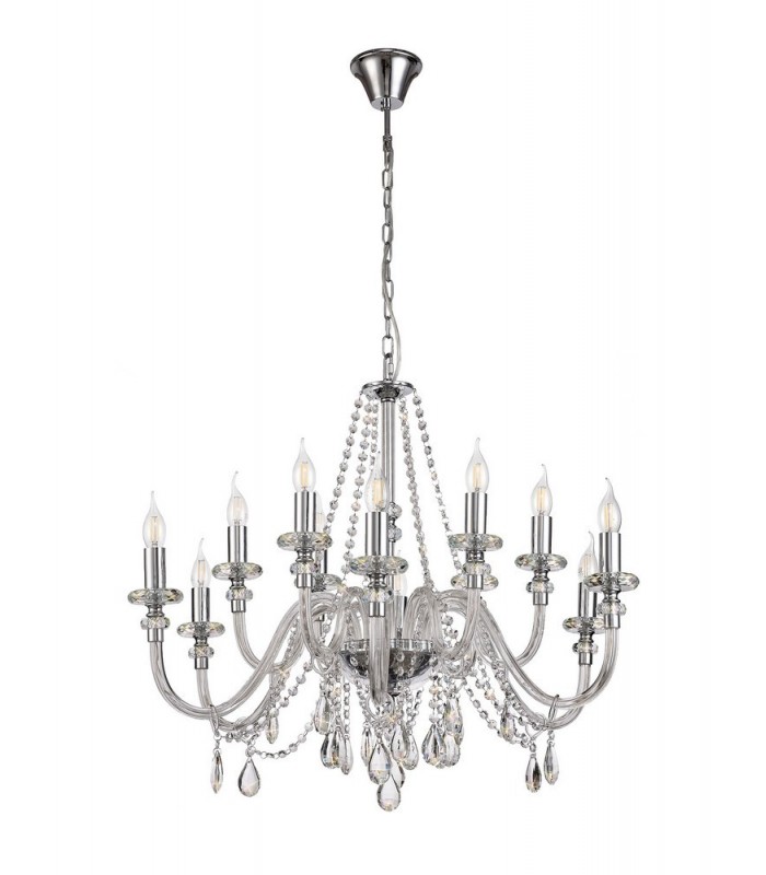 Chandelier Ceiling Pendant, 12 Light E14, Polished Chrome, Clear Glass, Crystal, (ITEM REQUIRES CONSTRUCTION, CONNECTION) - 3