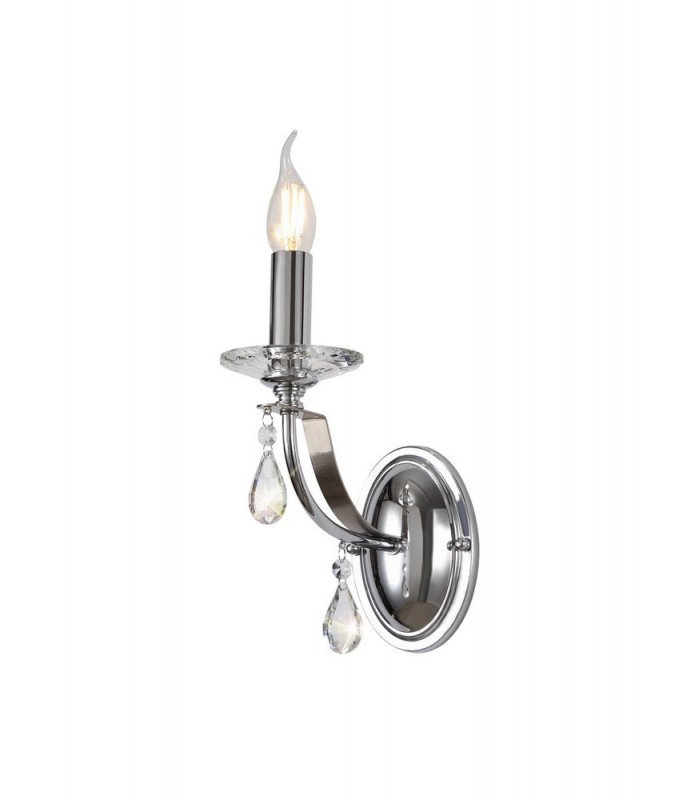 Wall Lamp 1 Candle Light E14, Polished Chrome, Satin Nickel, Clear Crystal - 1