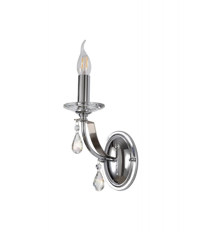 Wall Lamp 1 Candle Light E14, Polished Chrome, Satin Nickel, Clear Crystal - 3