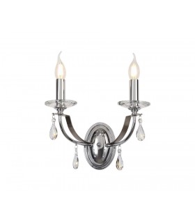 Wall Lamp 2 Candle Light E14, Polished Chrome, Satin Nickel, Clear Crystal - 1
