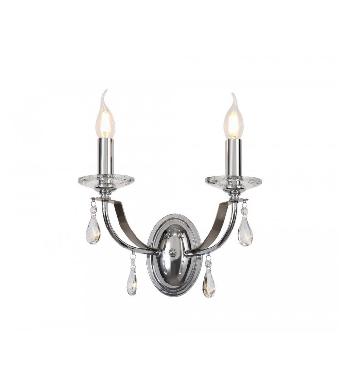 Wall Lamp 2 Candle Light E14, Polished Chrome, Satin Nickel, Clear Crystal - 1