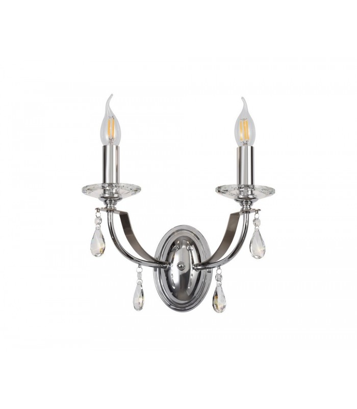 Wall Lamp 2 Candle Light E14, Polished Chrome, Satin Nickel, Clear Crystal - 3