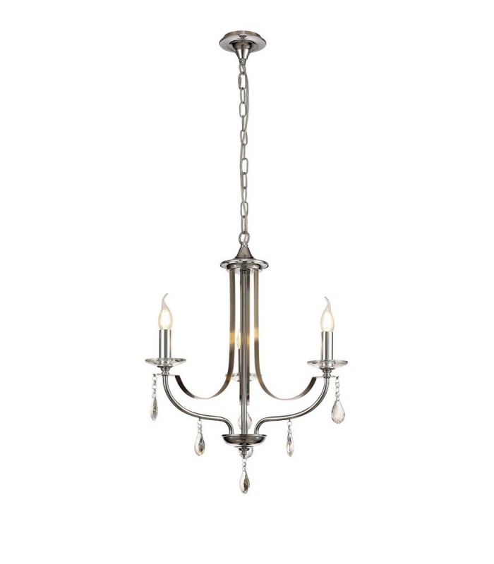 Ceiling Chandelier Pendant 3 Light E14 Polished Chrome, Satin Nickel, Clear Crystal - 1