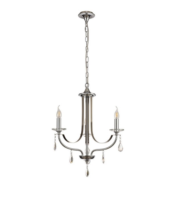 Ceiling Chandelier Pendant 3 Light E14 Polished Chrome, Satin Nickel, Clear Crystal - 3