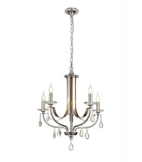 Ceiling Chandelier Pendant 5 Light E14, Polished Chrome & Satin Nickel, Clear Crystal - 1