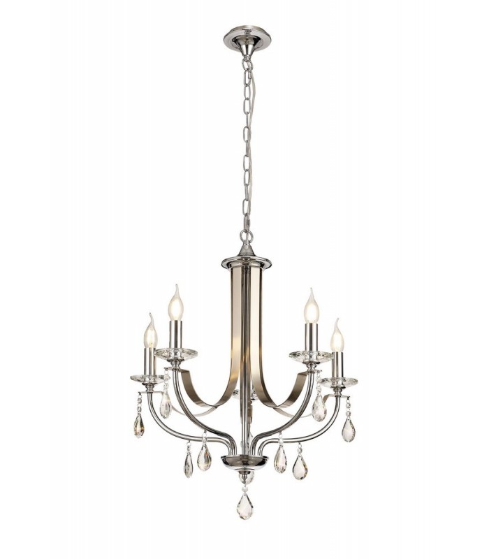 Ceiling Chandelier Pendant 5 Light E14, Polished Chrome & Satin Nickel, Clear Crystal - 1