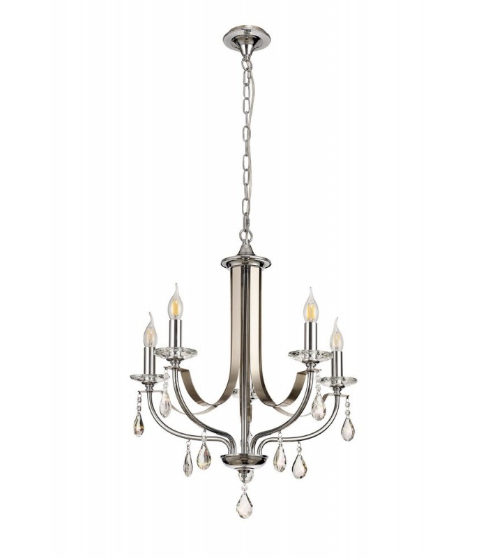 Ceiling Chandelier Pendant 5 Light E14, Polished Chrome & Satin Nickel, Clear Crystal - 3