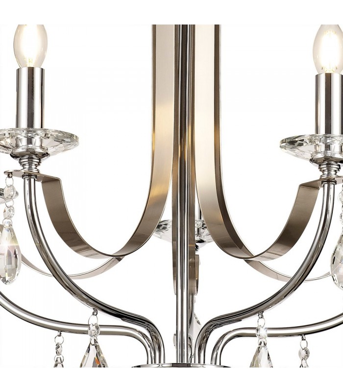 Ceiling Chandelier Pendant 5 Light E14, Polished Chrome & Satin Nickel, Clear Crystal - 6