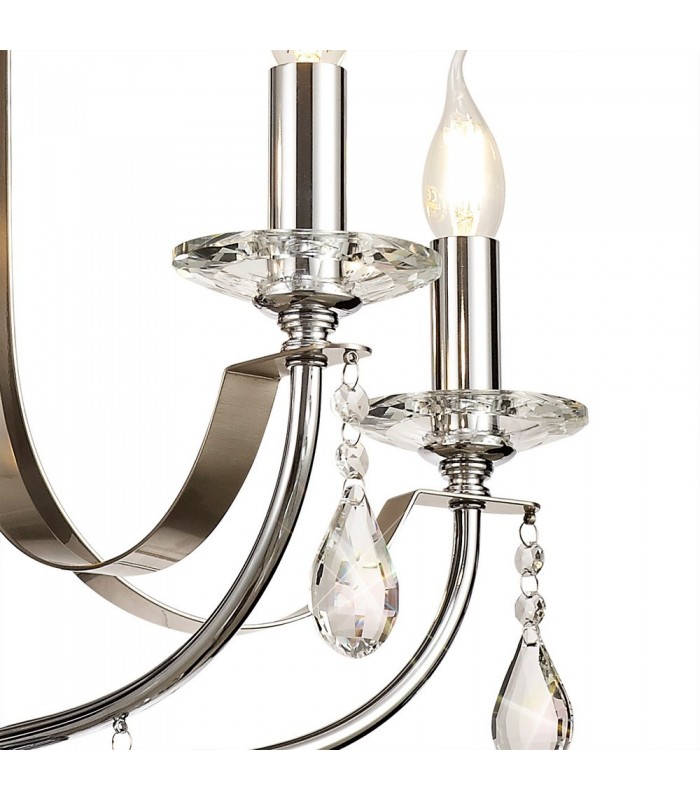 Ceiling Chandelier Pendant 5 Light E14, Polished Chrome & Satin Nickel, Clear Crystal - 8