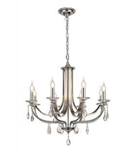 Ceiling Chandelier Pendant 8 Light E14 Polished Chrome, Satin Nickel, Clear Crystal - 1