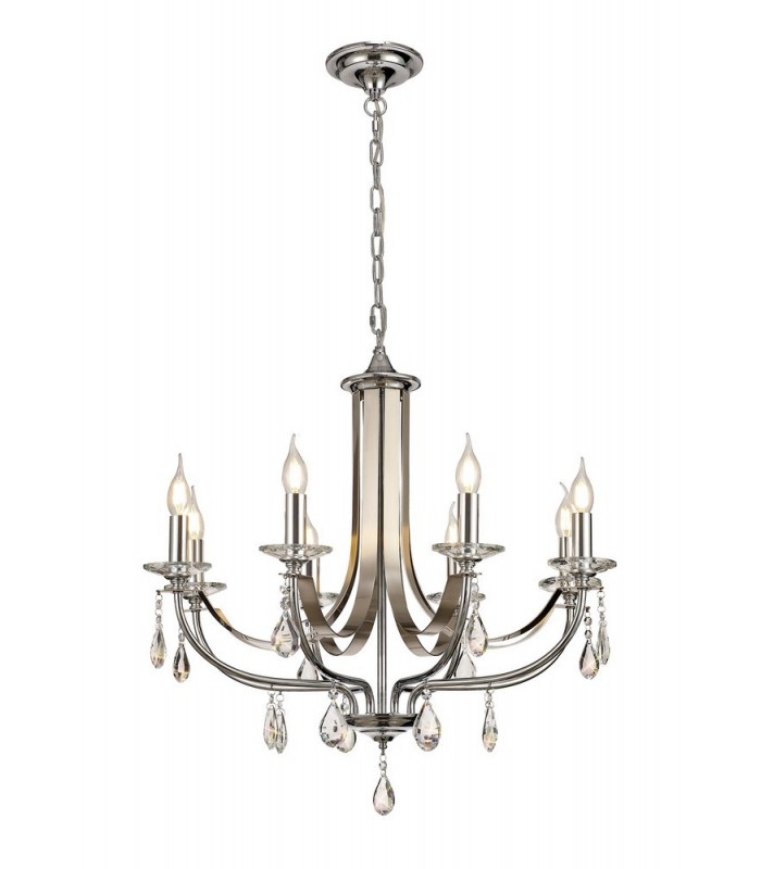 Ceiling Chandelier Pendant 8 Light E14 Polished Chrome, Satin Nickel, Clear Crystal - 1