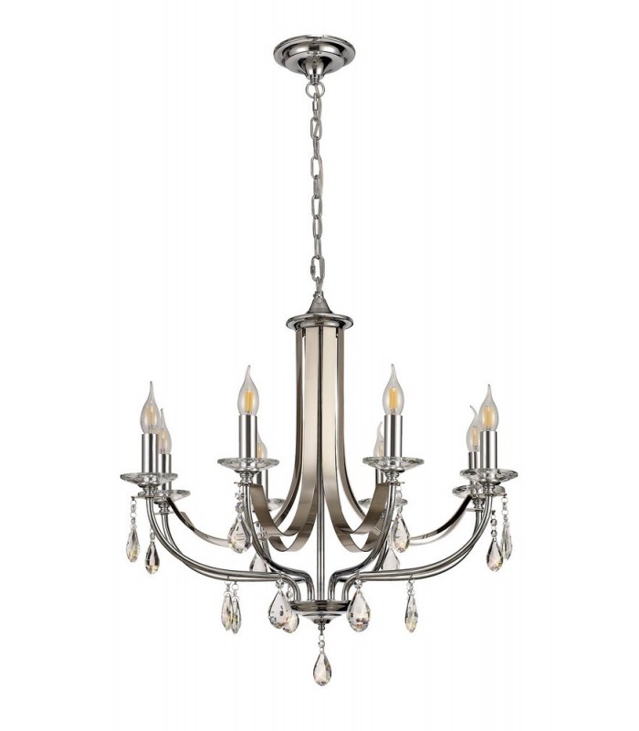 Ceiling Chandelier Pendant 8 Light E14 Polished Chrome, Satin Nickel, Clear Crystal - 3