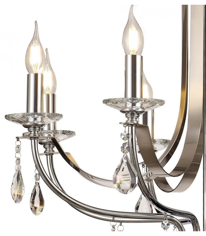 Ceiling Chandelier Pendant 8 Light E14 Polished Chrome, Satin Nickel, Clear Crystal - 7
