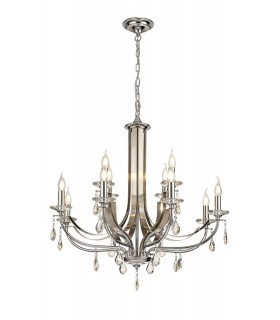 Ceiling Chandelier Pendant 12 Light E14 Polished Chrome, Satin Nickel, Clear Crystal - 1