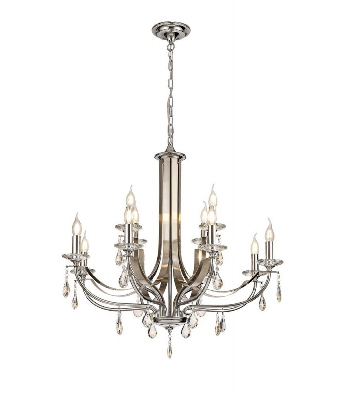 Ceiling Chandelier Pendant 12 Light E14 Polished Chrome, Satin Nickel, Clear Crystal - 1