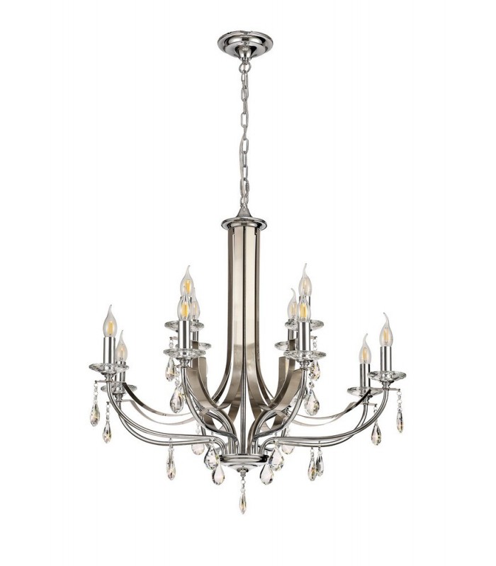 Ceiling Chandelier Pendant 12 Light E14 Polished Chrome, Satin Nickel, Clear Crystal - 3