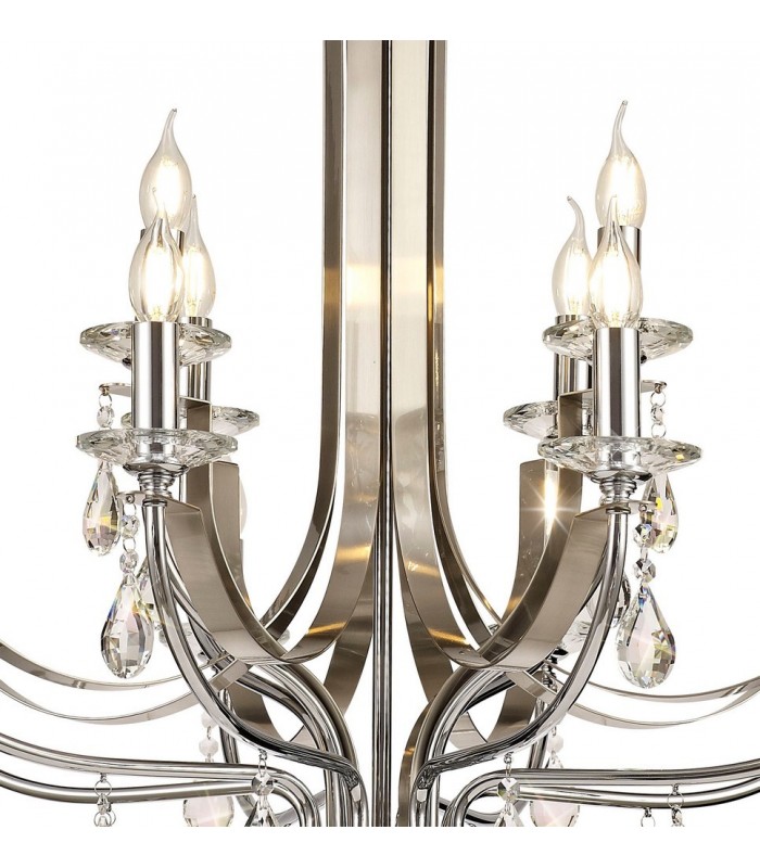 Ceiling Chandelier Pendant 12 Light E14 Polished Chrome, Satin Nickel, Clear Crystal - 6
