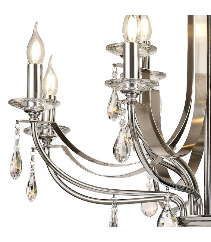 Ceiling Chandelier Pendant 12 Light E14 Polished Chrome, Satin Nickel, Clear Crystal - 7