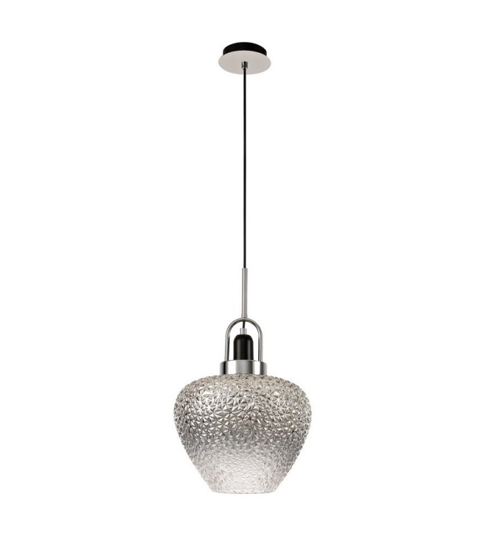 Ceiling Dome Pendant, 1 x E27, Black Smoke & Clear, Polished Chrome - 3