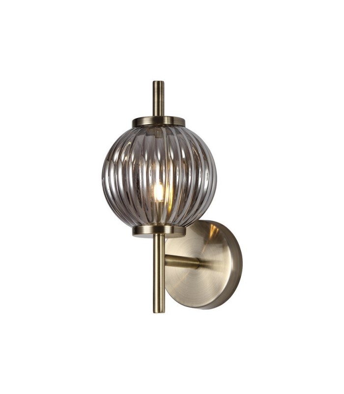 Wall Lamp, 1 x G9, Antique Brass, Smoked Glass - 1