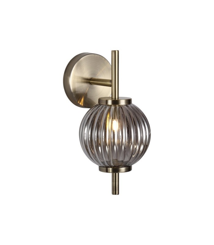 Wall Lamp, 1 x G9, Antique Brass, Smoked Glass - 4
