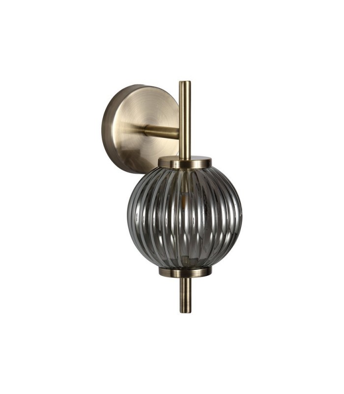 Wall Lamp, 1 x G9, Antique Brass, Smoked Glass - 5
