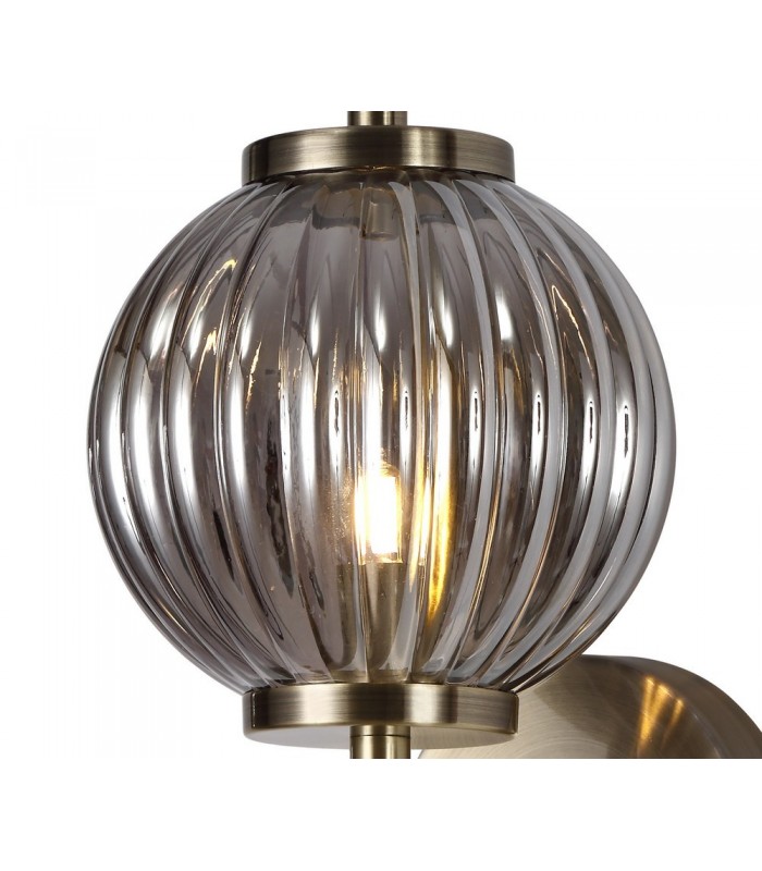 Wall Lamp, 1 x G9, Antique Brass, Smoked Glass - 8