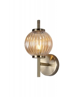 Wall Lamp, 1 x G9, Antique Brass, Amber Glass - 1