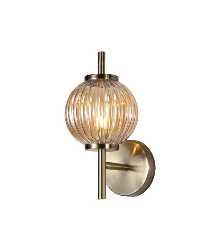 Wall Lamp, 1 x G9, Antique Brass, Amber Glass - 1