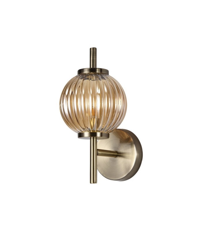 Wall Lamp, 1 x G9, Antique Brass, Amber Glass - 3