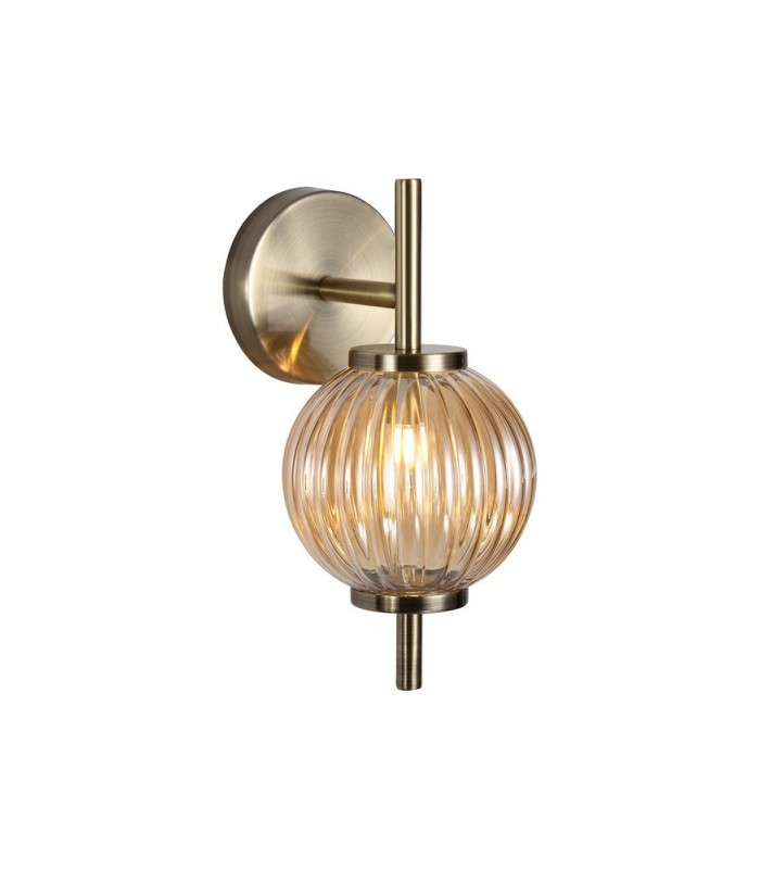 Wall Lamp, 1 x G9, Antique Brass, Amber Glass - 4