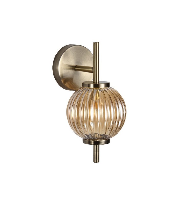 Wall Lamp, 1 x G9, Antique Brass, Amber Glass - 5
