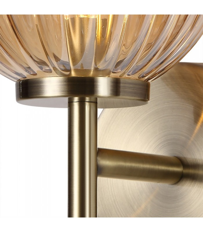 Wall Lamp, 1 x G9, Antique Brass, Amber Glass - 7