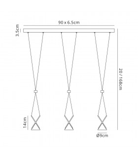 Bar Linear Ceiling Pendant 3 Light, 3 x 3W LED, 3000K, 350lm, Sand Black, Grey - 2