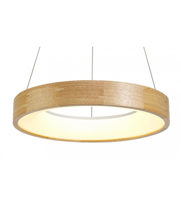 Dimmable Ceiling Pendant 47cm Round 1 x 30W LED 3000K, 1595lm, Medium Oak, Matt White - 5