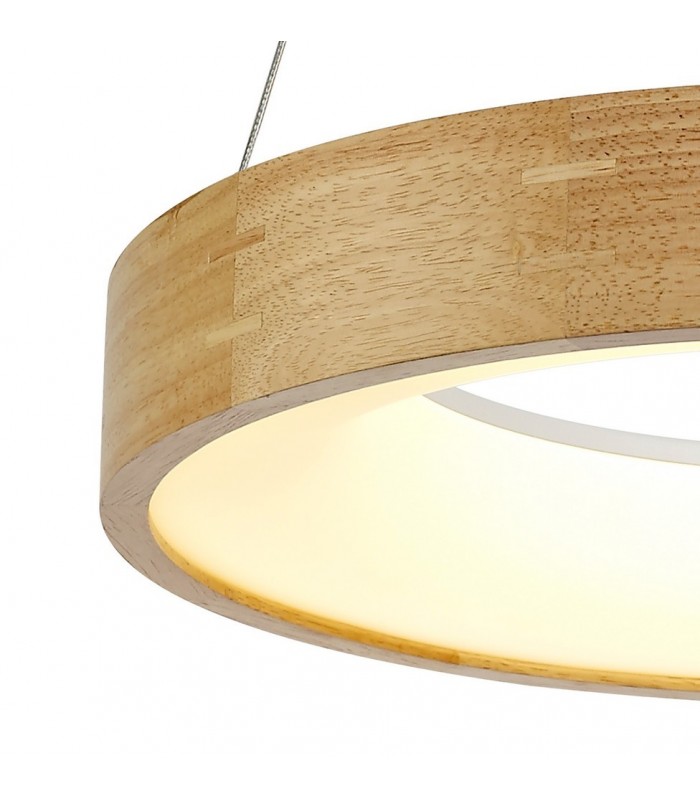 Dimmable Ceiling Pendant 47cm Round 1 x 30W LED 3000K, 1595lm, Medium Oak, Matt White - 6