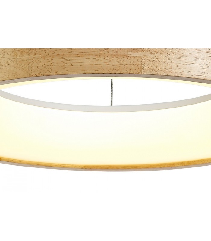 Dimmable Ceiling Pendant 47cm Round 1 x 30W LED 3000K, 1595lm, Medium Oak, Matt White - 7