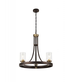 Ceiling Pendant 3 Light E27, Brown Oxide, Bronze With Clear Glass Shades - 1