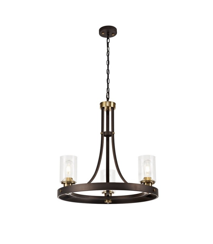 Ceiling Pendant 3 Light E27, Brown Oxide, Bronze With Clear Glass Shades - 1
